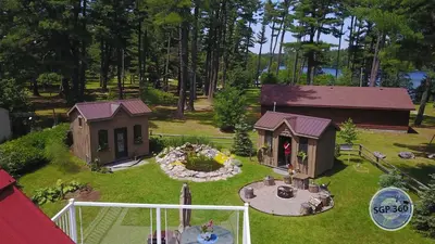 an aerial view of a small house with a garden at Four Ninety Muskoka B & B in Gravenhurst