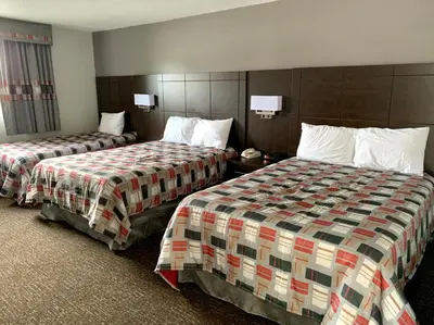 a hotel room with two beds in a room at Milestone Motel in Collingwood