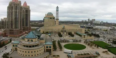an aerial view of a city with tall buildings at Mississauga Furnished Apartments in Mississauga