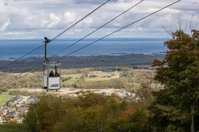 a group of people riding a ski lift at Blue Mountain Resort Home Collection in Blue Mountains