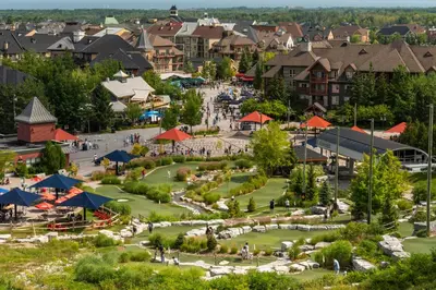 an aerial view of a park in a town at Blue Mountain Resort Mosaic Suites in Blue Mountains