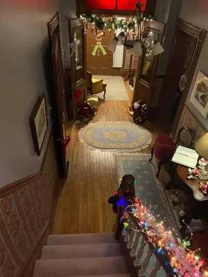 an overhead view of a living room with christmas lights at Pemberley House Bed and Breakfast in Seaforth