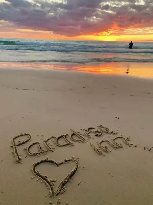 a heart drawn in the sand on the beach at Paradise Inn On the Beach in Port Elgin