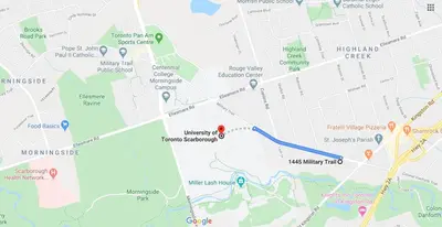 a close up of a map with a marker at Luxury Suites at Military Trail in Toronto