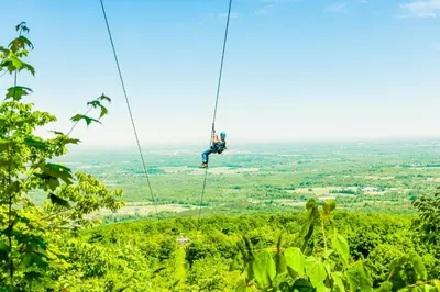 a man on a zip line in the jungle at Lucille 109 in Blue Mountains