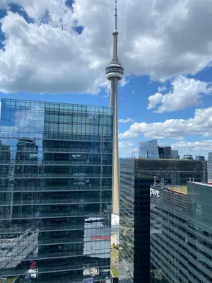 a view of the cn tower and some buildings at Toronto CN Tower Maple Leaf Square Luxurious 2 Bedroom Condo in Toronto