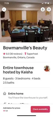 a screenshot of a living room with a table and chairs at Close Property in Bowmanville