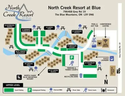 a map of the north creek resort at blue river at Updated Blue Mountain Studio @ North Creek Resort in Blue Mountains