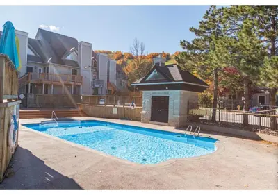a swimming pool in front of a house at Blue Heart Mountain Studio Dream Walk to slopes, tennis in Blue Mountains