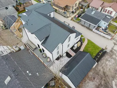 an overhead view of a house with roofs at Luxe Lodges on Lake Erie in Port Dover