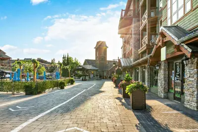 an empty street in a town with buildings at Blue Mountain Retreat at Rivergrass in Blue Mountains
