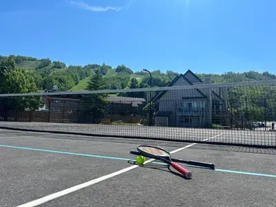 a tennis racket and ball on a tennis court at Condo 208 At North Creek Resort in Blue Mountains