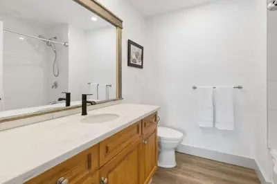 a bathroom with a sink and a toilet at Collingwood Chalet Near Blue Mountain Slopes 39A in Collingwood