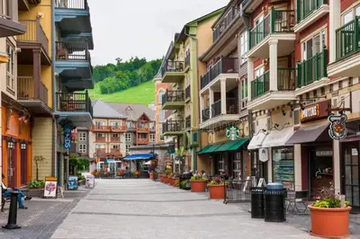 an empty street in a town with many buildings at Mountainside Studio Bliss Pool, Hot Tubs, At the Mountain in Blue Mountains